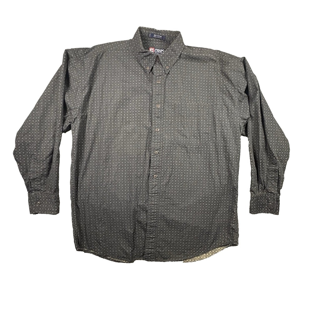 Chaps‎ Ralph Lauren Men's L Gray Geometric Button Down LS Shirt SEE DESCRIPTION